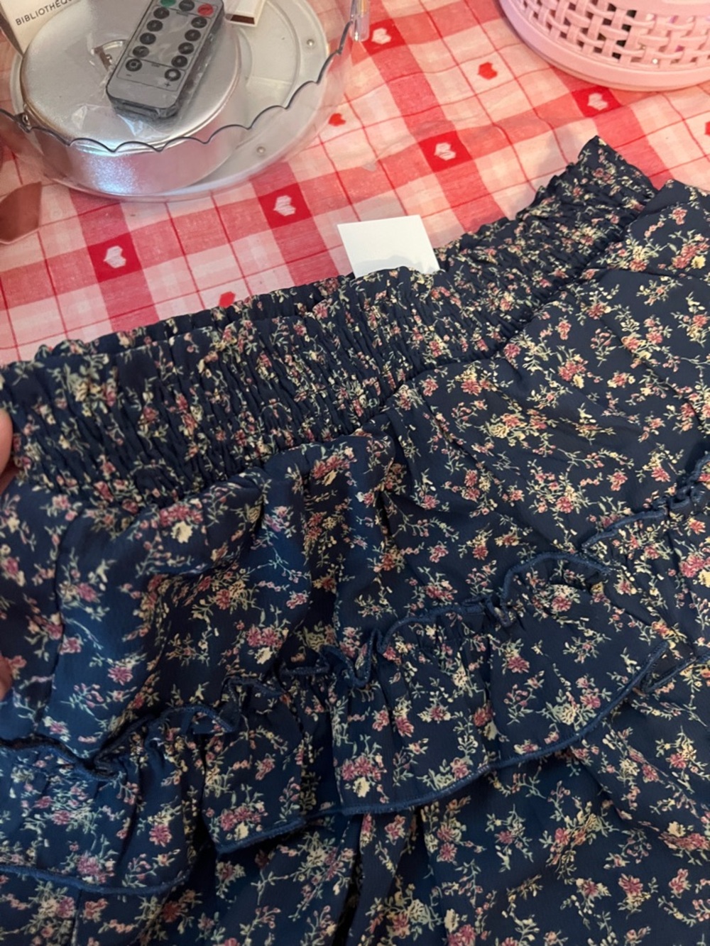 Smocked Navy Floral Ruffle Mini Skirt - Picture 4 of 7